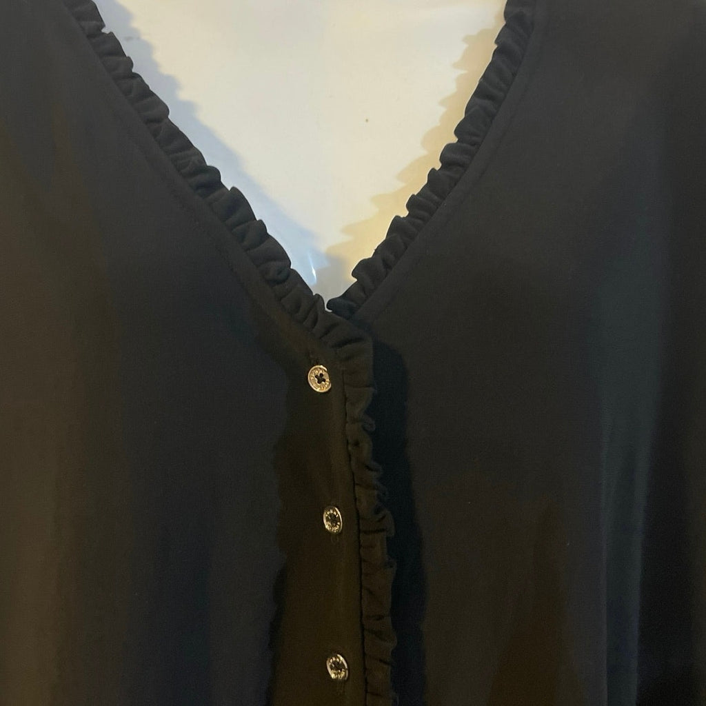 Tommy Hilfiger Black Button Front Long Sleeve Ruffle Collar Blouse Drapey Casual