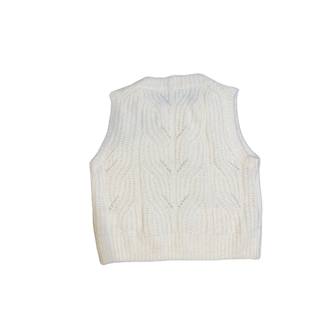 Madewell Pointelle Knowe Chunky Sweater Crewneck Vest Fuzzy Wool Blend Size S