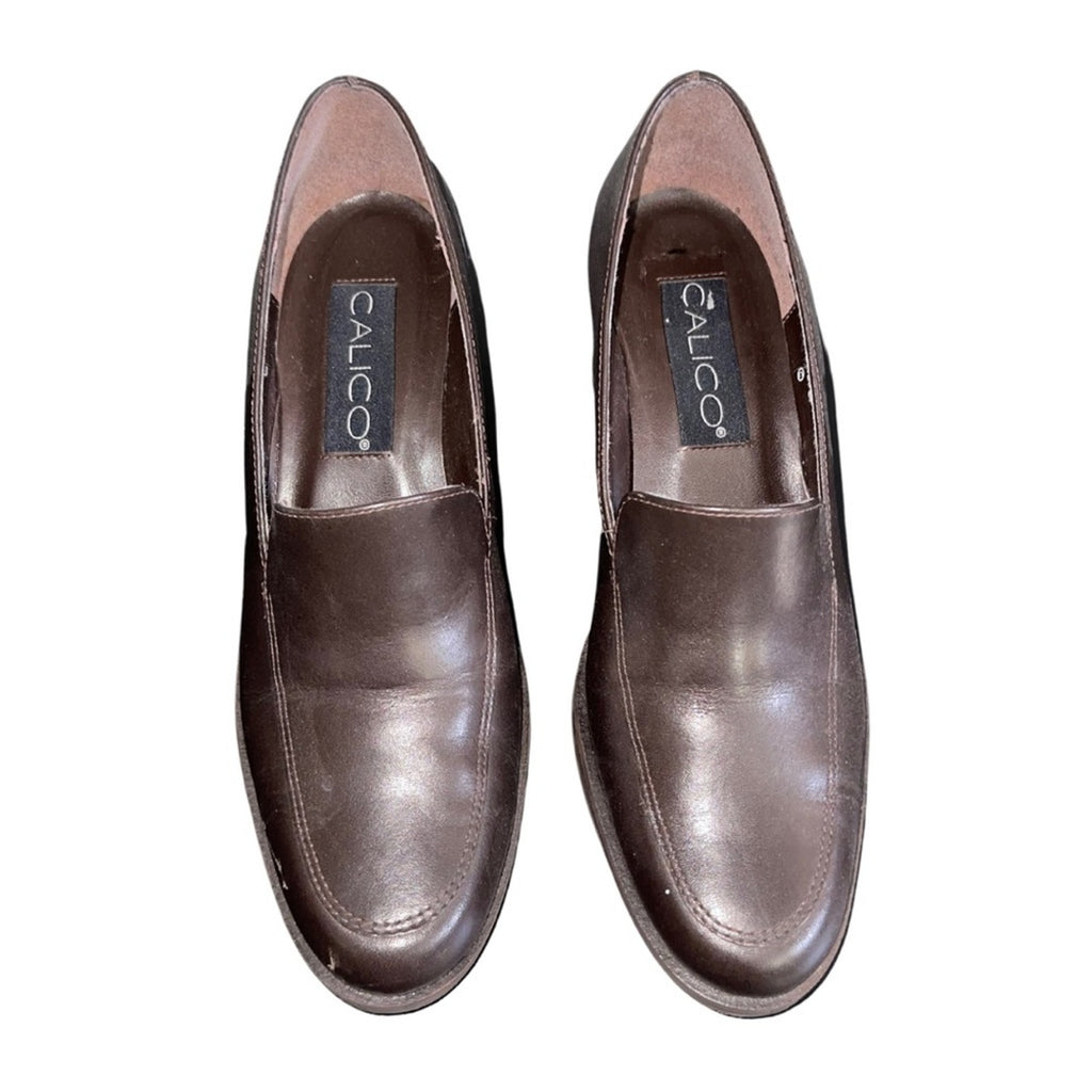 Vintage Calico Slip on Oxford Loafers Chunky Heel Shoes Made in brazil