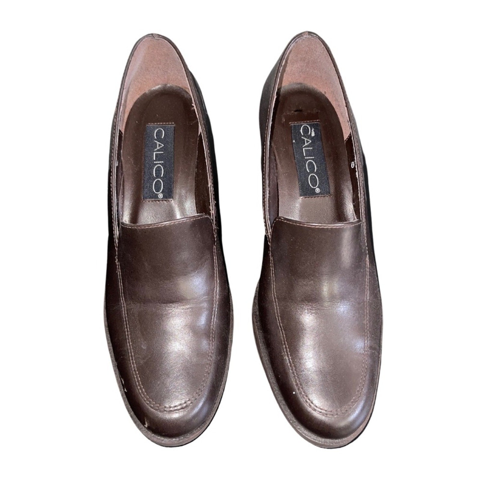 Vintage Calico Slip on Oxford Loafers Chunky Heel Shoes Made in brazil