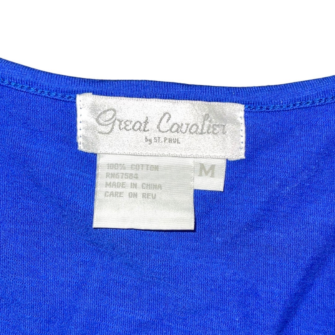 Great Cavalier Royal Blue Blouse Size Medium Floral Embroidered 100% Cotton