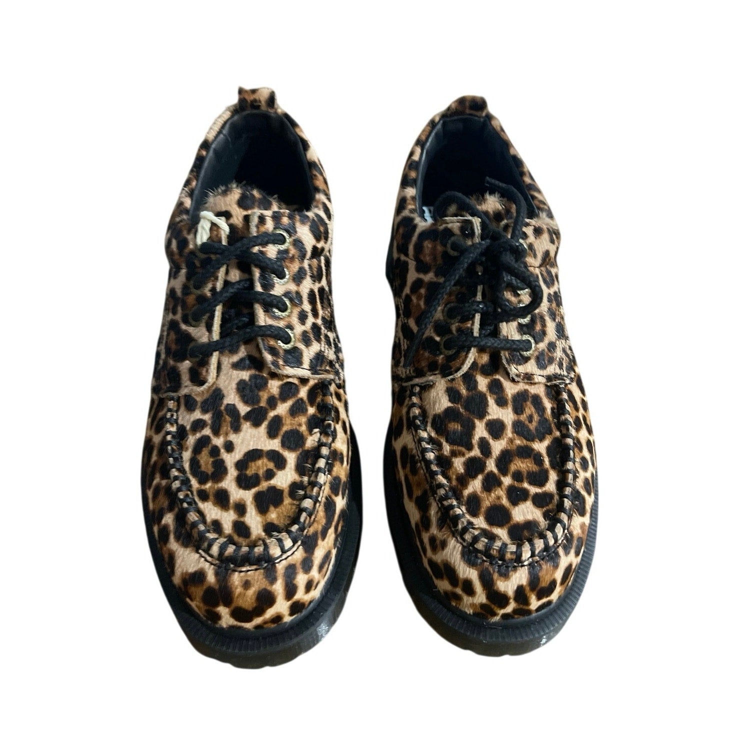 Dr. Martens Lowell Leopard Print Moc Toe Shoes Hair On SZ 9 NWB Lace up Oxford