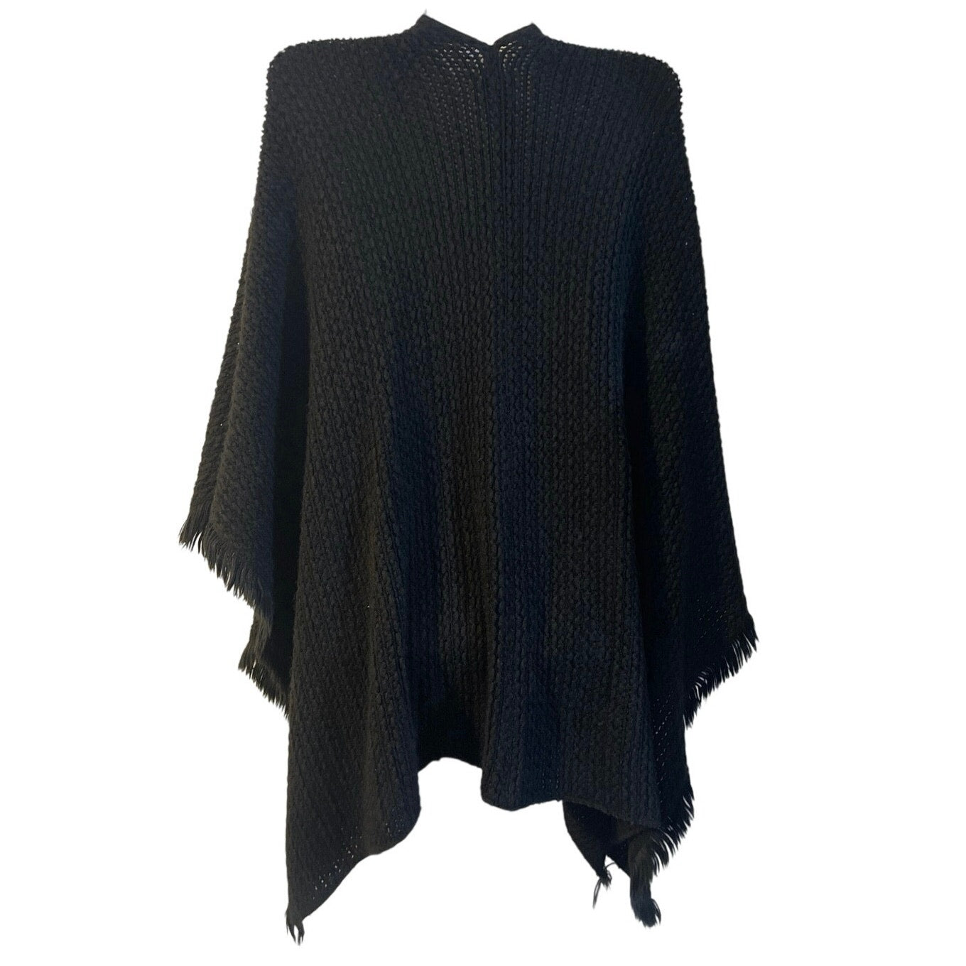 Van Heusen Open Front Knit Shawl Wrap Poncho Fringe Hem One Size Boho Artsy