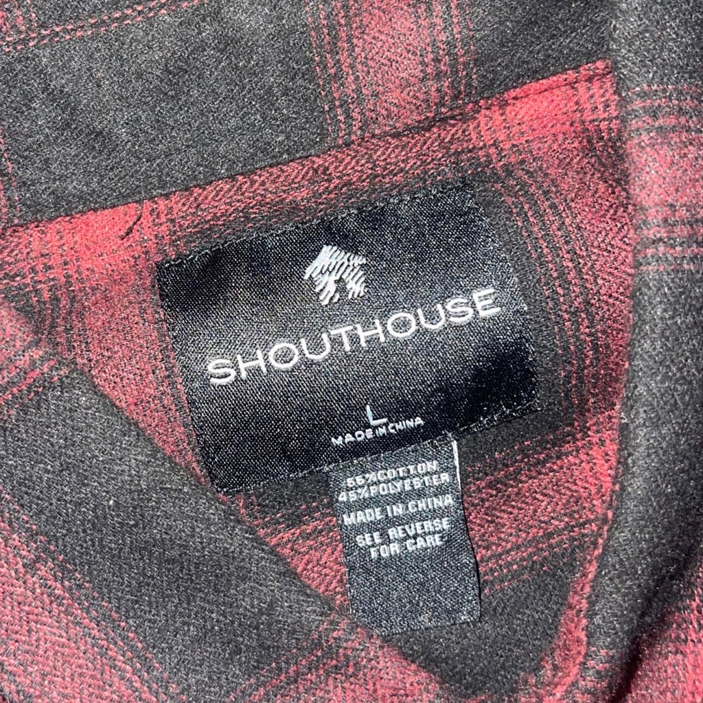 Shouthouse Mens Plaid Flannel Long Sleeve Shirt Size Large Double Pockets Cowboy