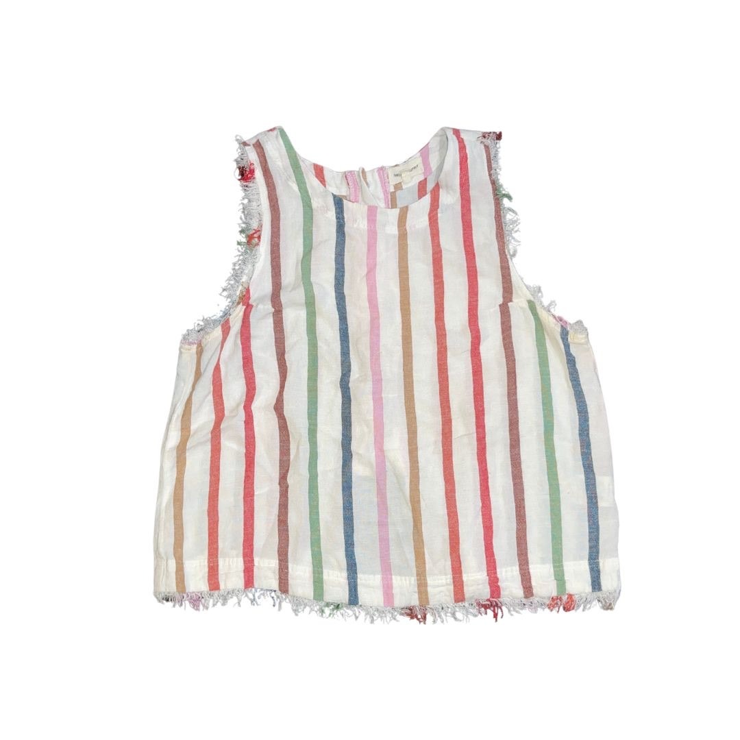 Thread & Supply Raw Trim Striped Blouse Linen Blend SZ Large Button Back Casual