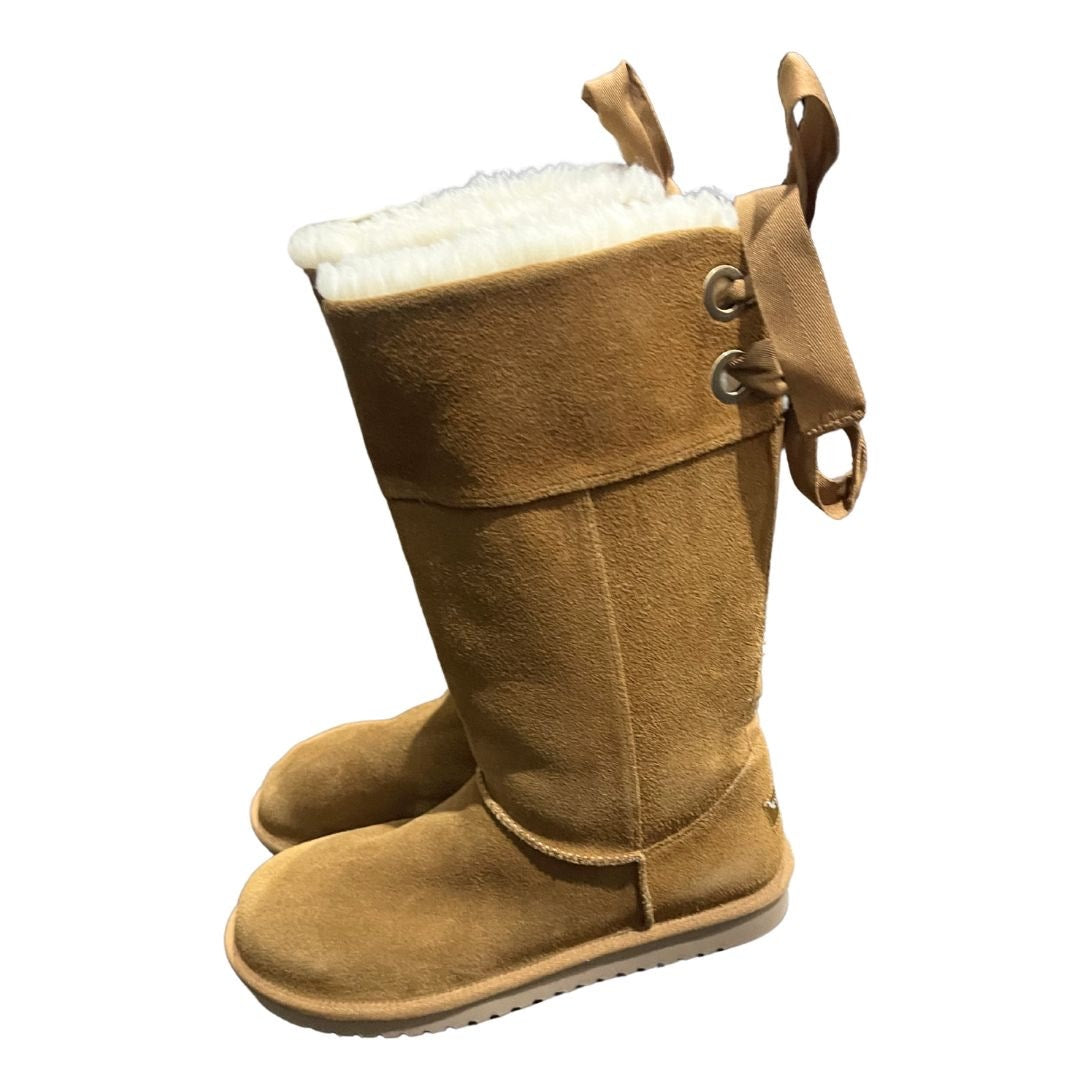 Koolaburra by UGG Andrah Tall Chestnut Suede Boots Lace up Size 10 Sheepfur NWOT