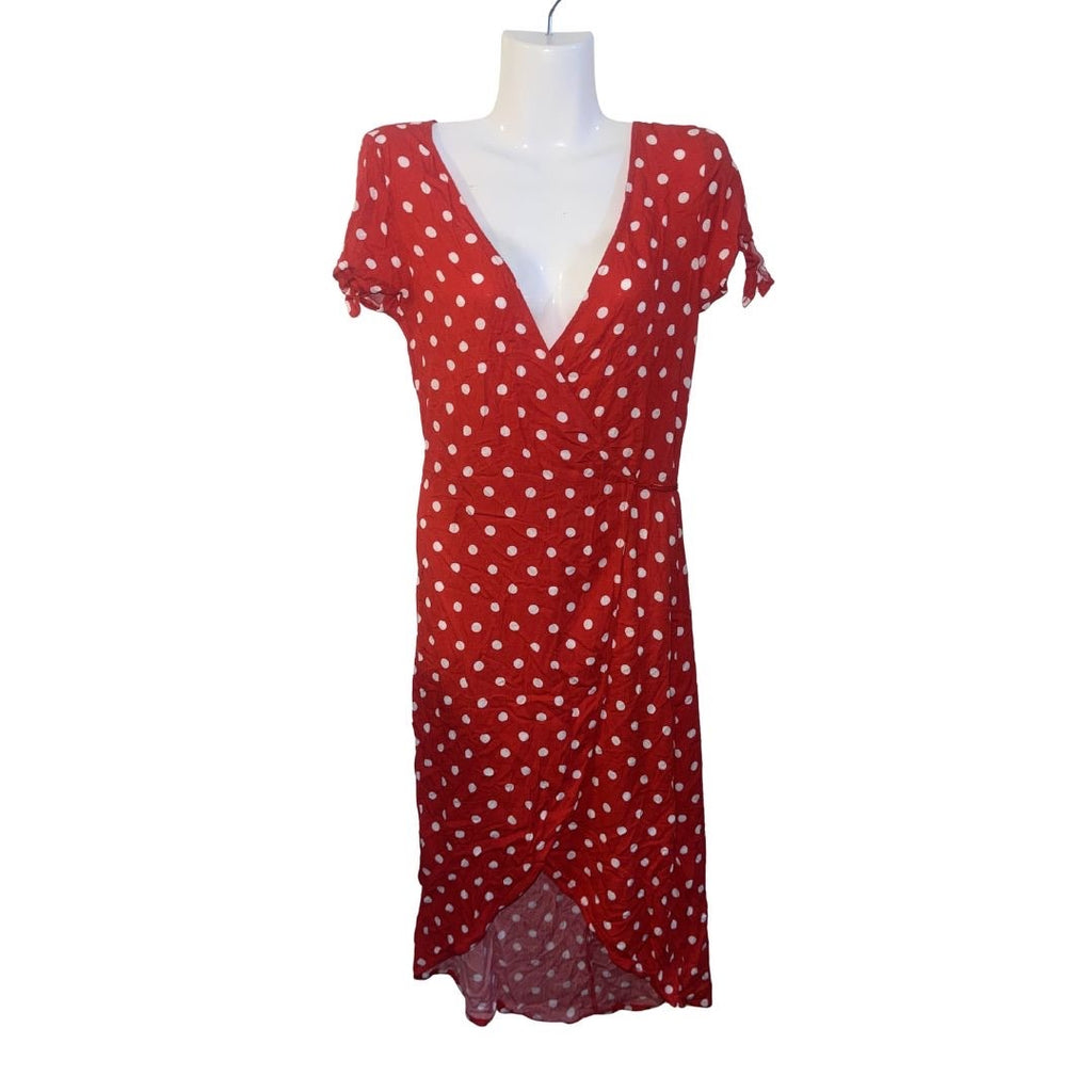 H&M Divided Red & White Polka Dot Wrap Midi Dress Size 2 NWT Rockabilly
