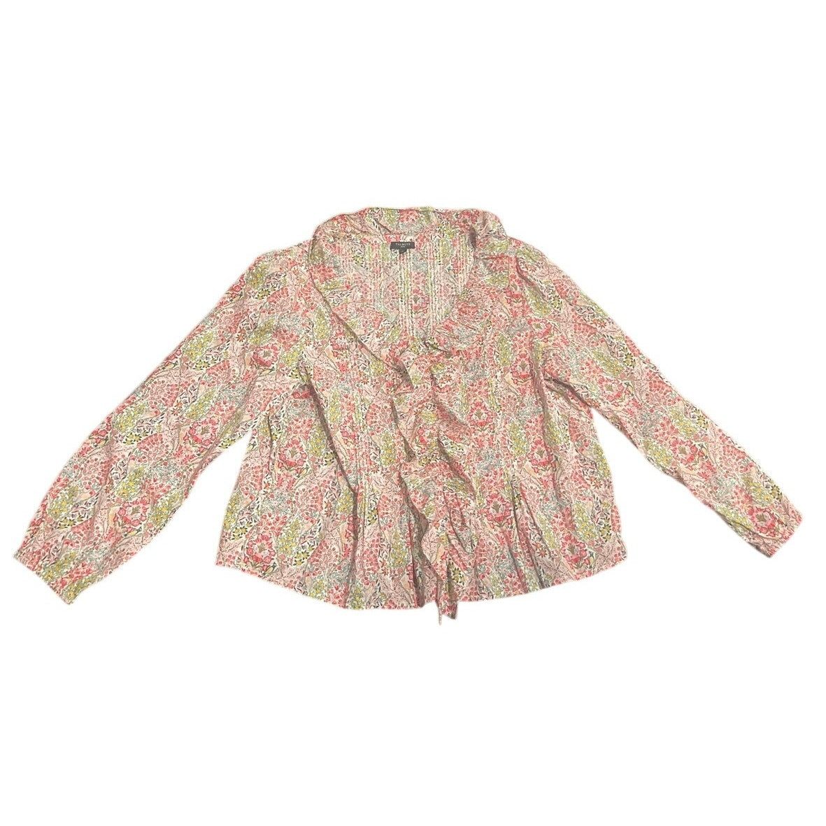 Talbots Petite Pintuck Ruffle Branching Floral Top Size LP Botanical Garden Boho