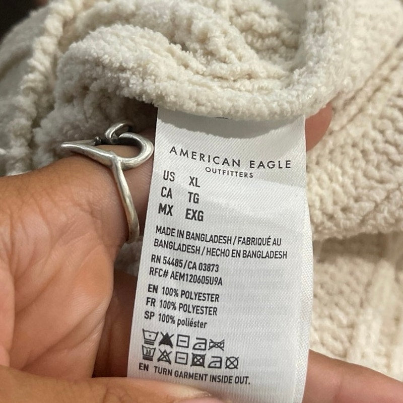 American Eagle Outfitters Oatmeal Chunky Cropped Mock Neck Sweater SZ XL Y2K