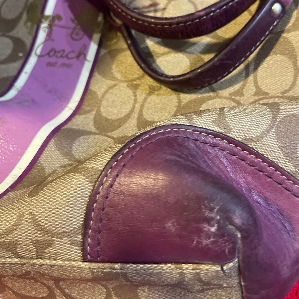 Vintage Coach Signature Coated Heritage Striped Tote Bag Berry #12358 Y2K