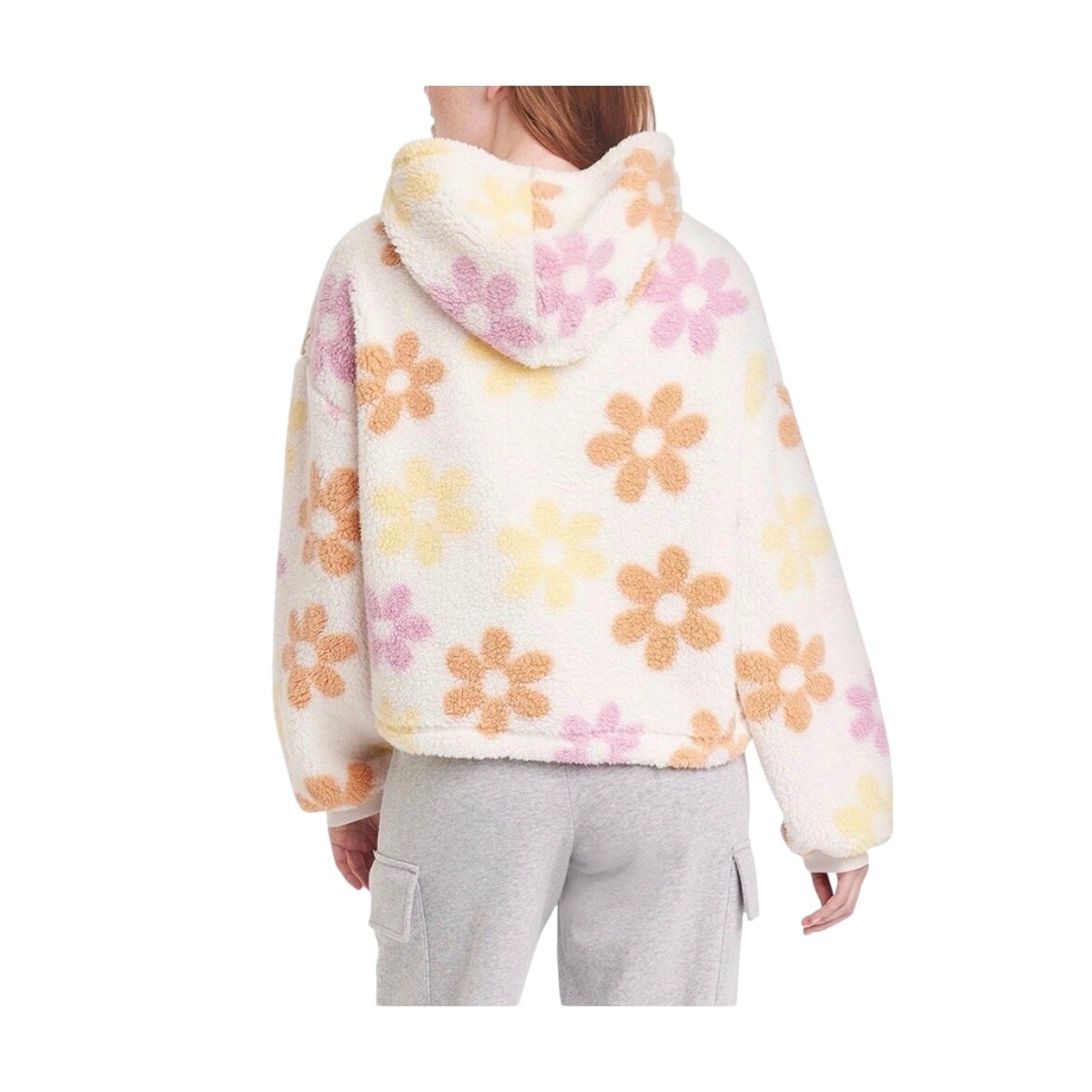 Barbie Movie Fuzzy Fleece Sherpa Flower Daisy Pullover Hoodie Sweatshirt Small