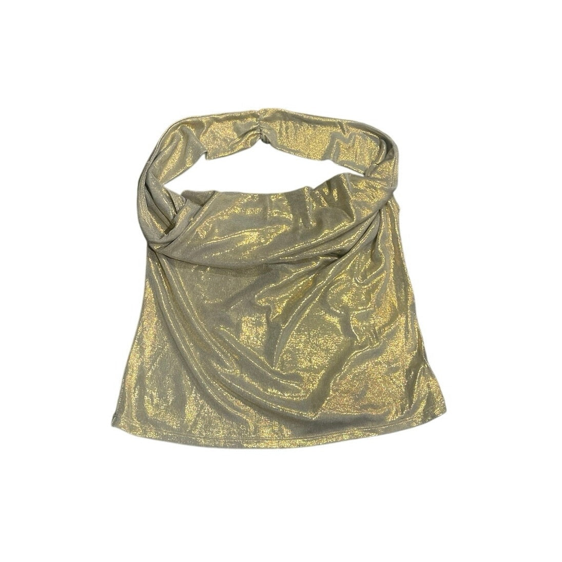 Urban Outfitters Metallic Gold Draped Cowl Neck Halter Top SZ Large Flirty Party