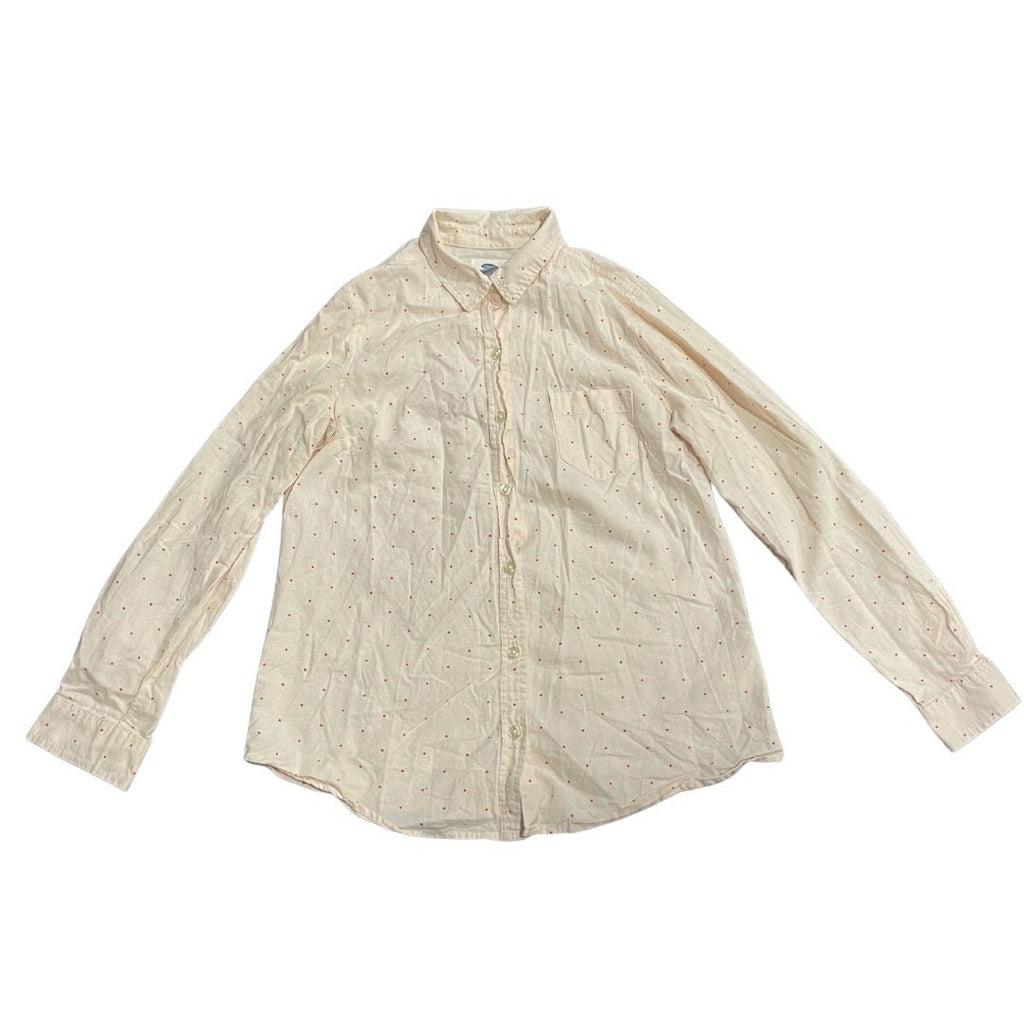 Old Navy Pink Polka Dot Button Up Long Sleeve Shirt Size Small Preppy Academia