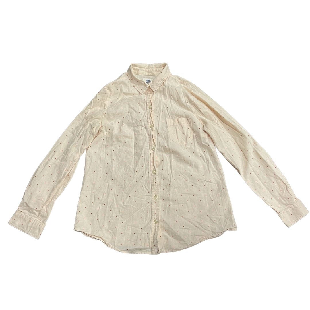 Old Navy Pink Polka Dot Button Up Long Sleeve Shirt Size Small Preppy Academia