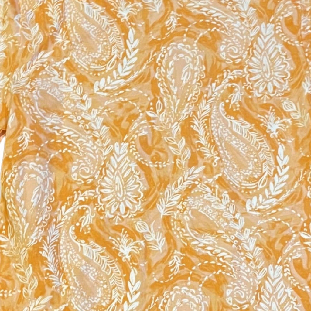 Talbots Orange Bateau Neck Paisley Top Petite Medium Artsy Casual Boho Indie