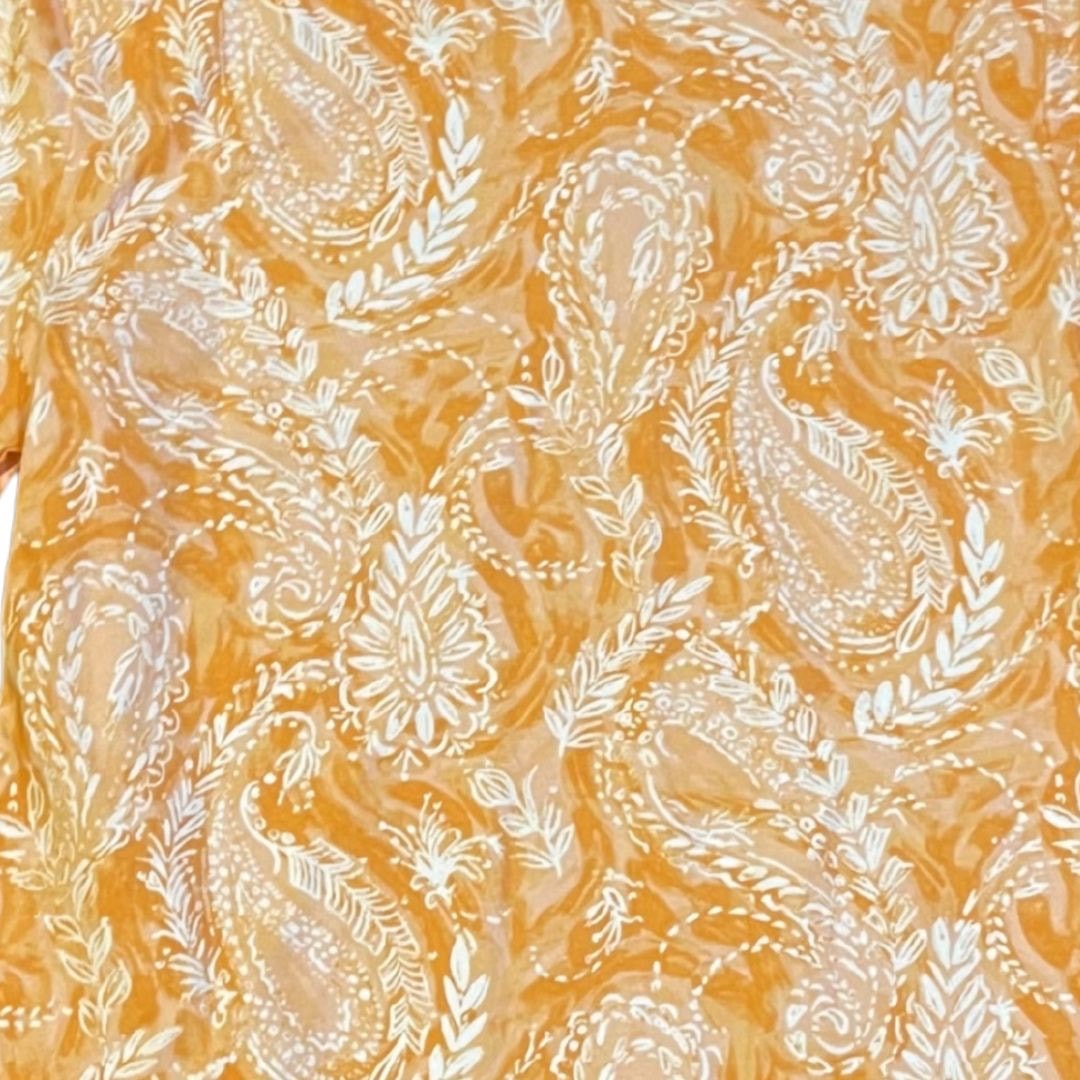 Talbots Orange Bateau Neck Paisley Top Petite Medium Artsy Casual Boho Indie