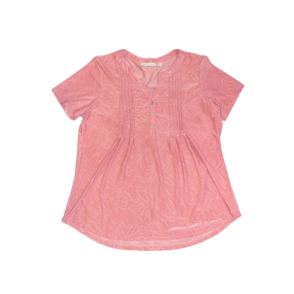 Notations Short Sleeve Pink V-neck Blouse Size Large Casual Artsy