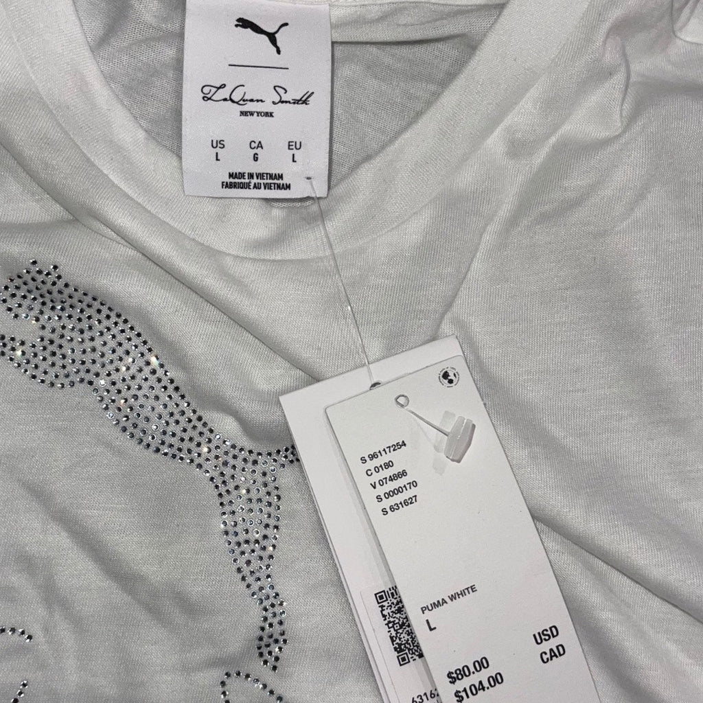 Puma Collaboration LaQuan Smith Women's Baby Tee White Size Large Rhinestone NWT