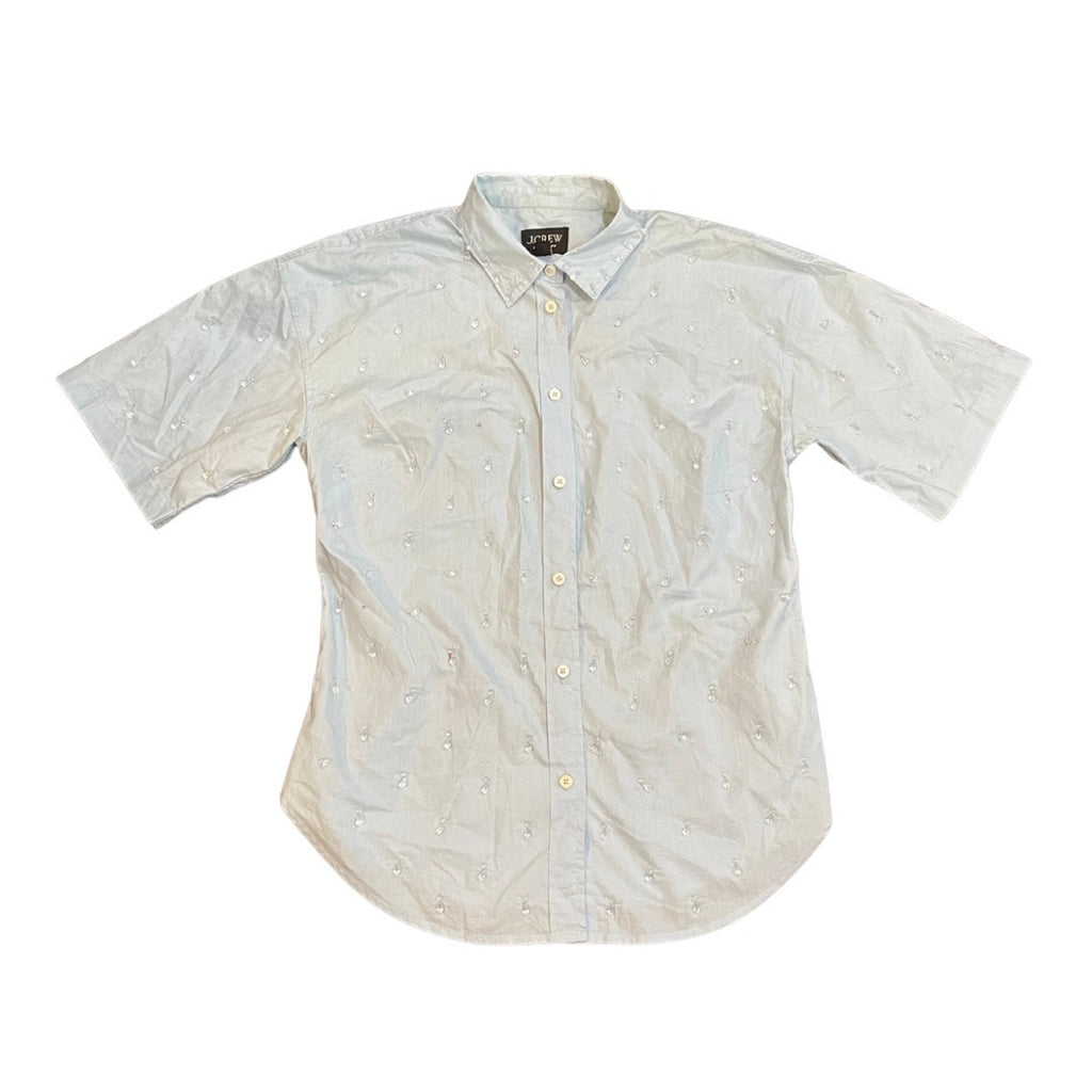 J. Crew Collection Button Down Crystal Teardrop Short Sleeve Shirt SZ 6 Festive