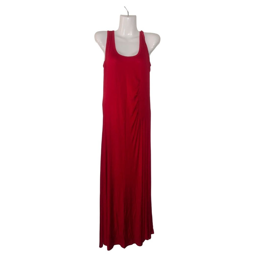 Calvin Klein Sleeveless Jersey Knit Maxi Red Dress SZ 10 Ruched Vacation Resort