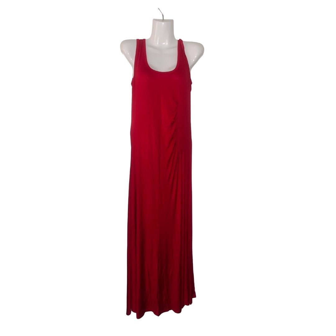 Calvin Klein Sleeveless Jersey Knit Maxi Red Dress SZ 10 Ruched Vacation Resort