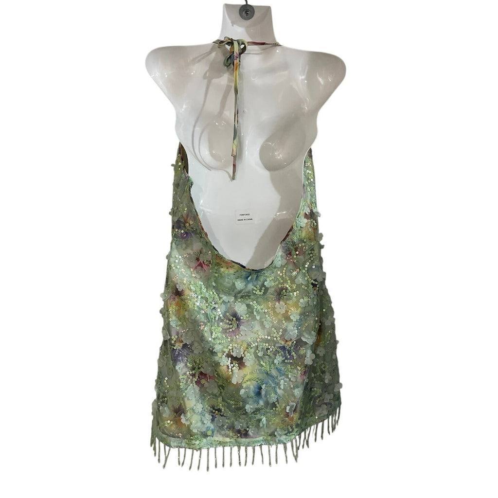 Shein Floral Sequin Lace Mini Halter Dress Size Large Fairy Whimsy Garden Party