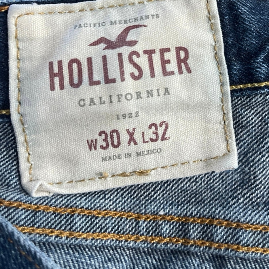 Hollister Skinny Denim Jeans Size 30x32 Dark Wash Button Butterfly Streetwear
