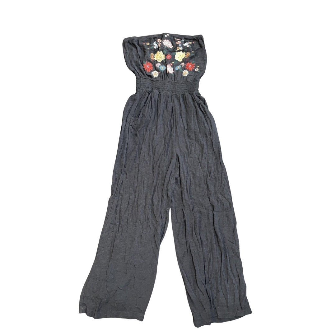 Xhilaration Strapless Jumpsuit Floral Embroidery Small Pockets Boho Chic Arsty