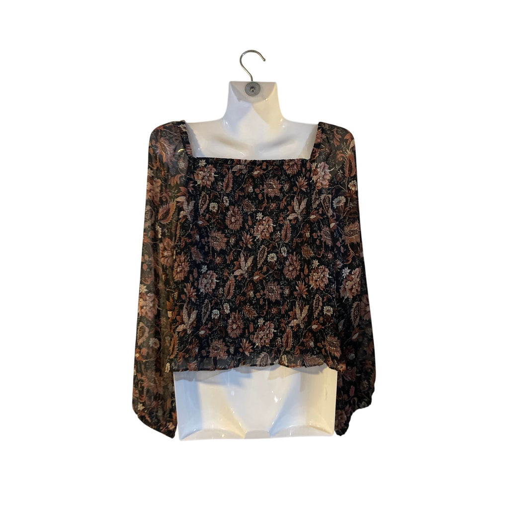 Madewell Lucie Smoked Bodice Floral Top SZ L Coquette Botanical Romantic Whimsy