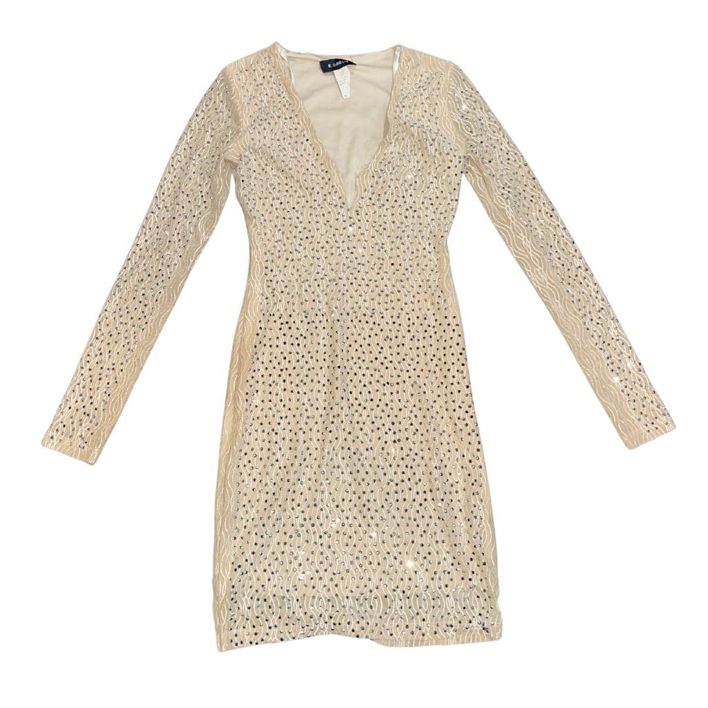 B. Darlin Nude Sequin Rhinestone Bodycon V-Neck Dress Size 3/4 New Years Party