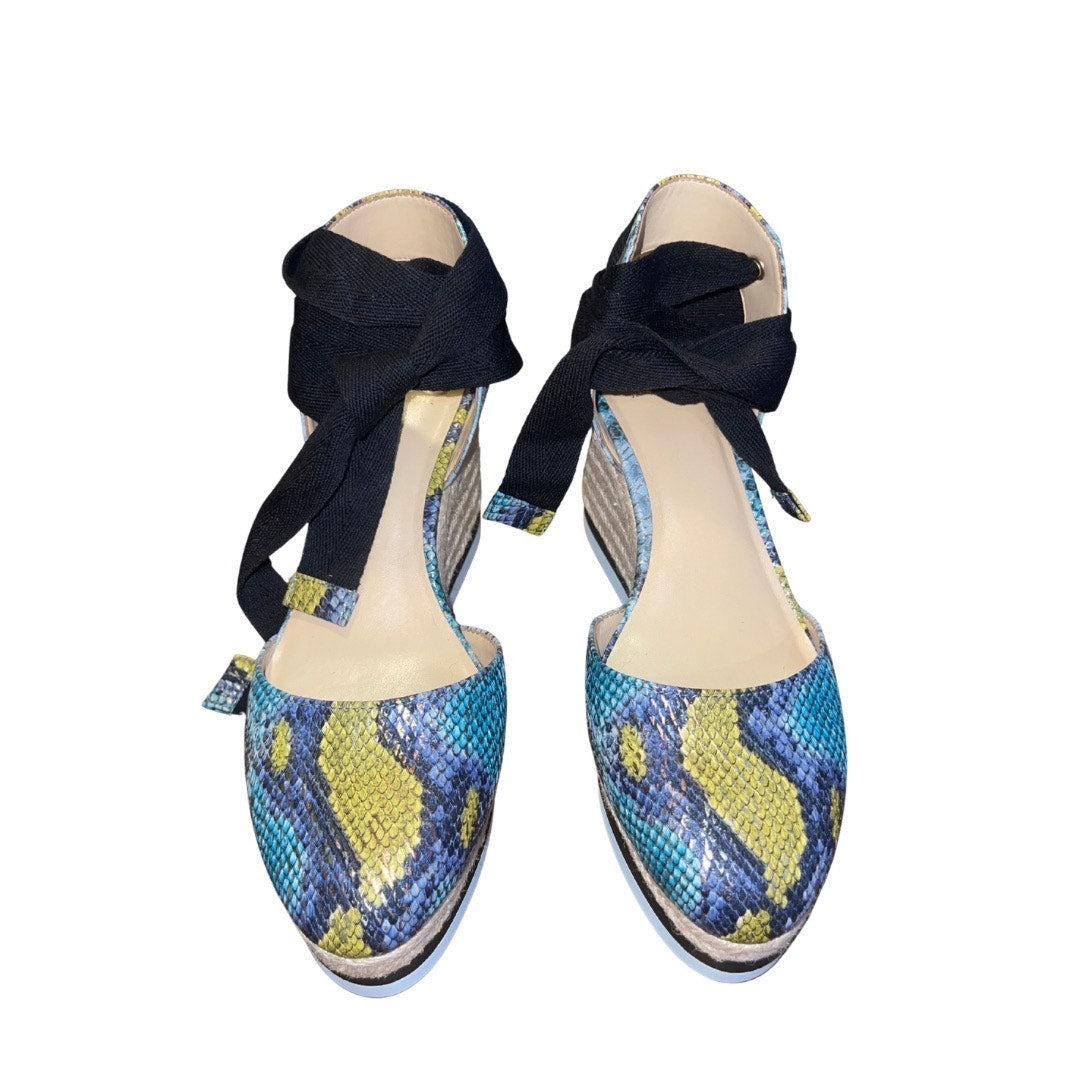 Jennifer Lopez Jalina Espadrille 3" Wedge Sandal Size 8 Ankle Wrap Platform