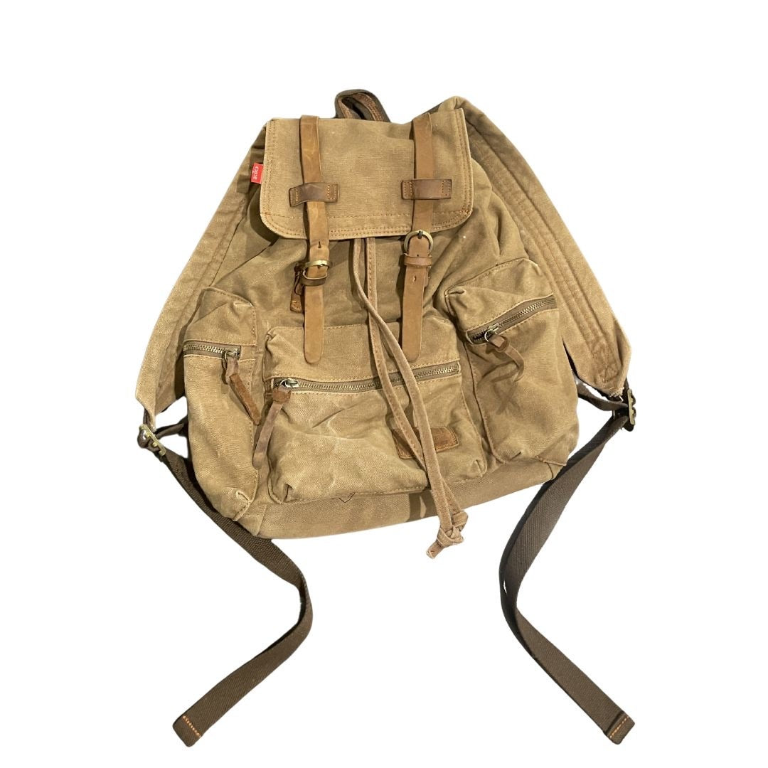 Augur Strauss & Co Heavy Duty Washed Cotton Canvas Drawstring Backpack Military