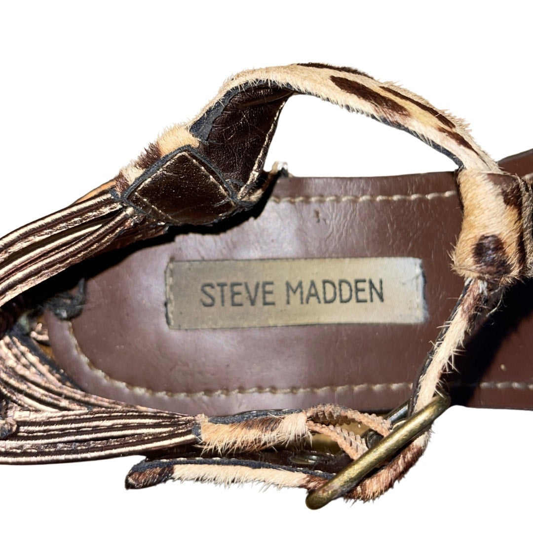 Steve Madden Cheetah Print T-Strap Thong Sandals Size 6.5 Vacation Resort