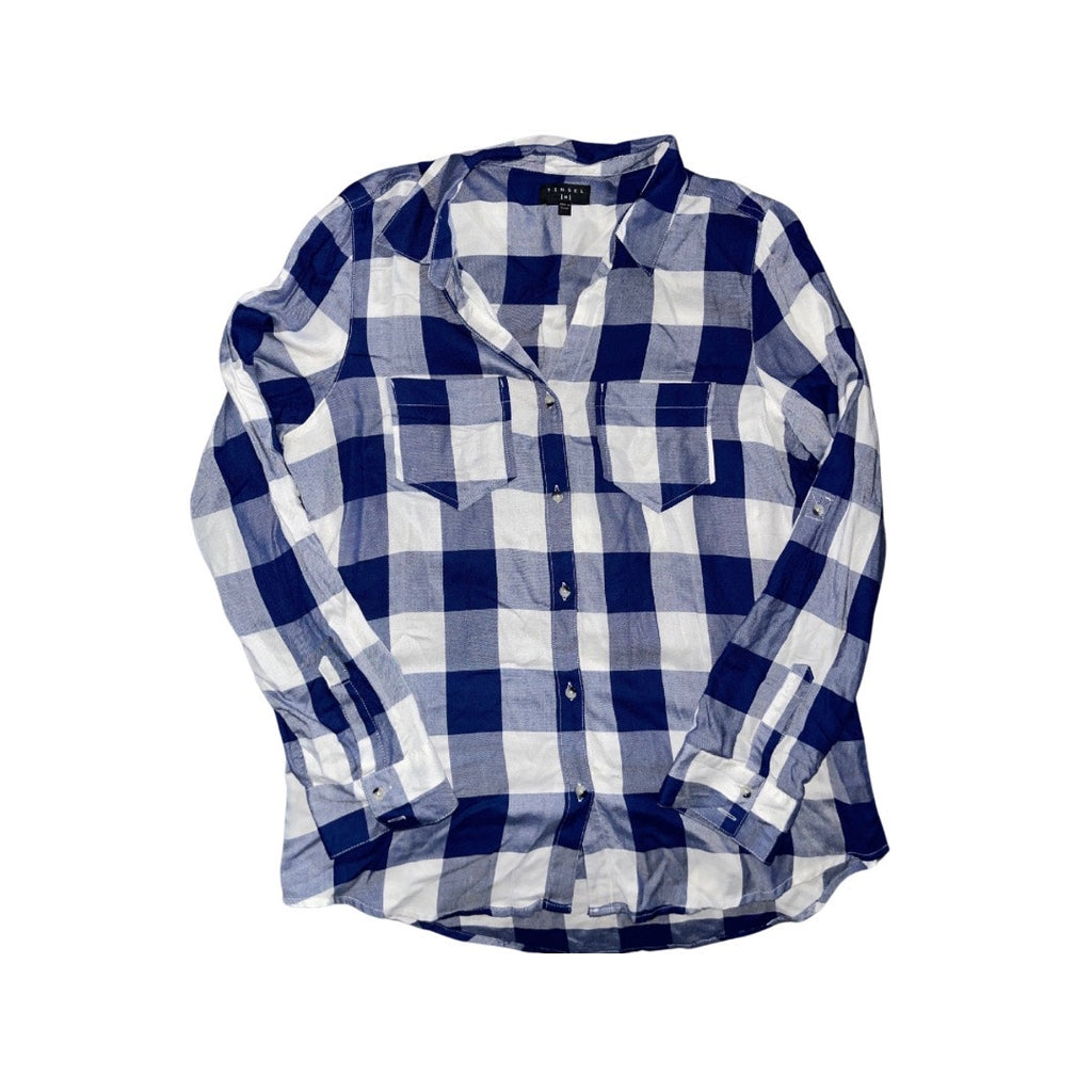 Tinsel Hattie Blue/white plaid flannel long-sleeve collar shirt Size Medium
