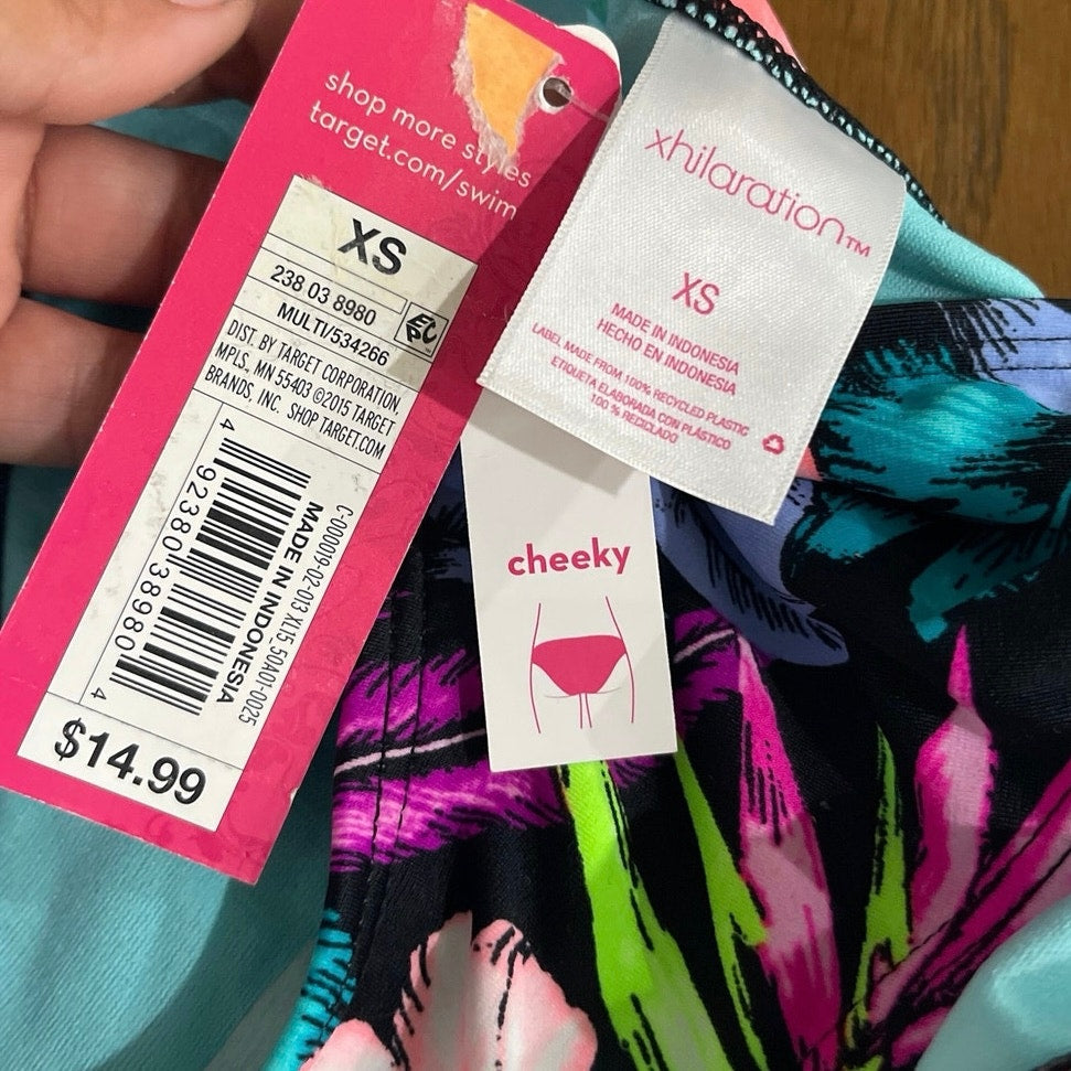 Xhilaration Two Bikini Bottoms SZ SX Floral Tropical Vacation Beach Swim NWT