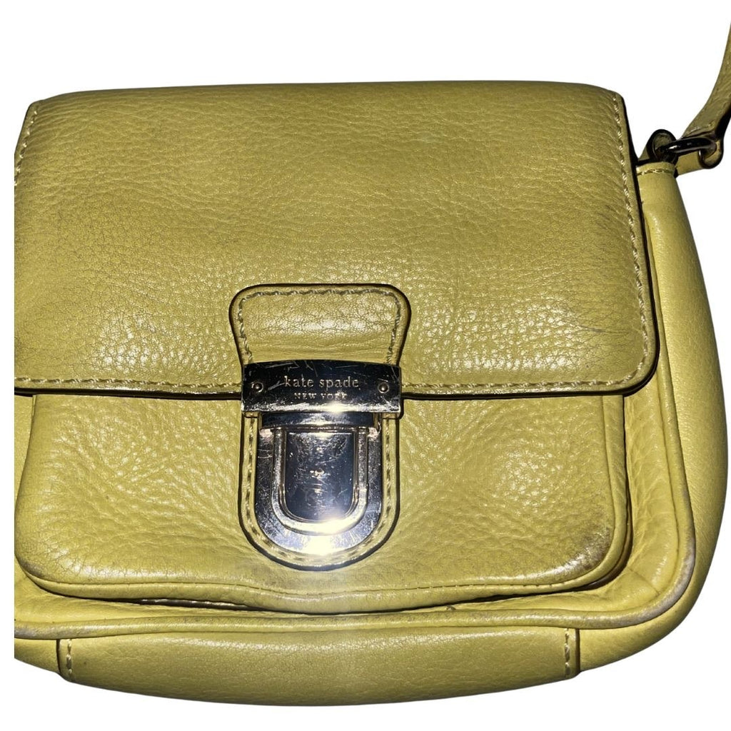 Vintage Kate Spade New York Yellow Pebbled Leather Crossbody Push Lock Purse