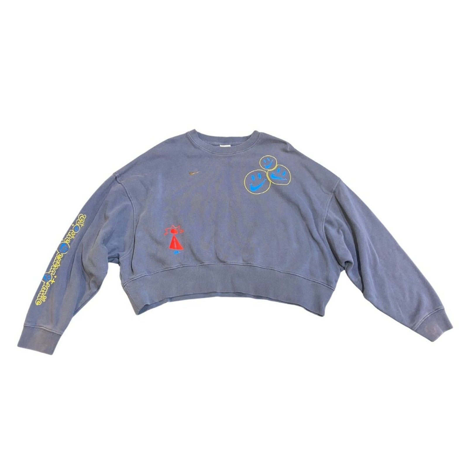 Nike Smile Trend Crewneck Sweater Cropped Size Small Sportswear Fleece