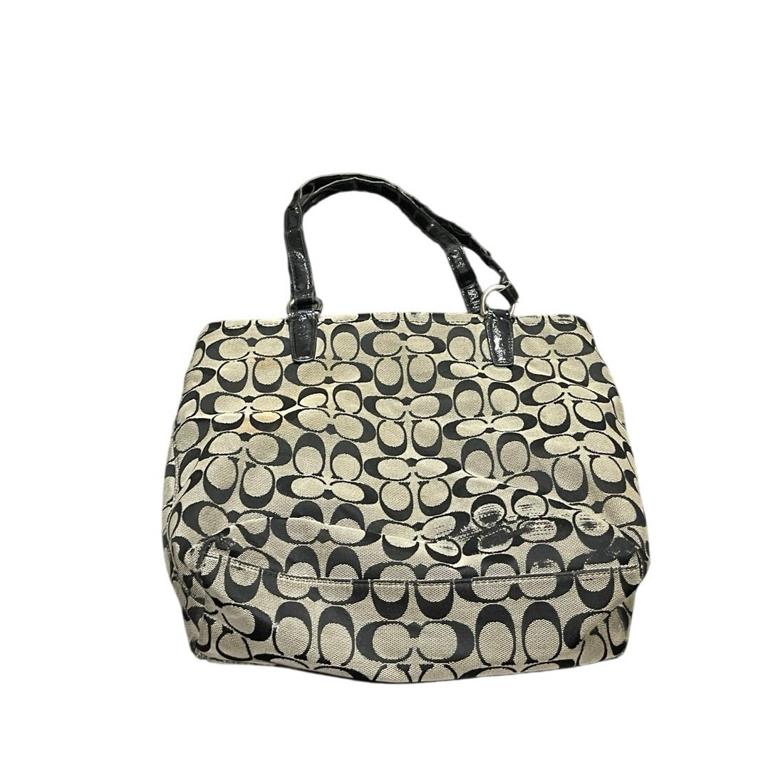 Coach Signature C Black Gray Canvas Tote Shoulder Bag Y2k VTG Flaw Purse