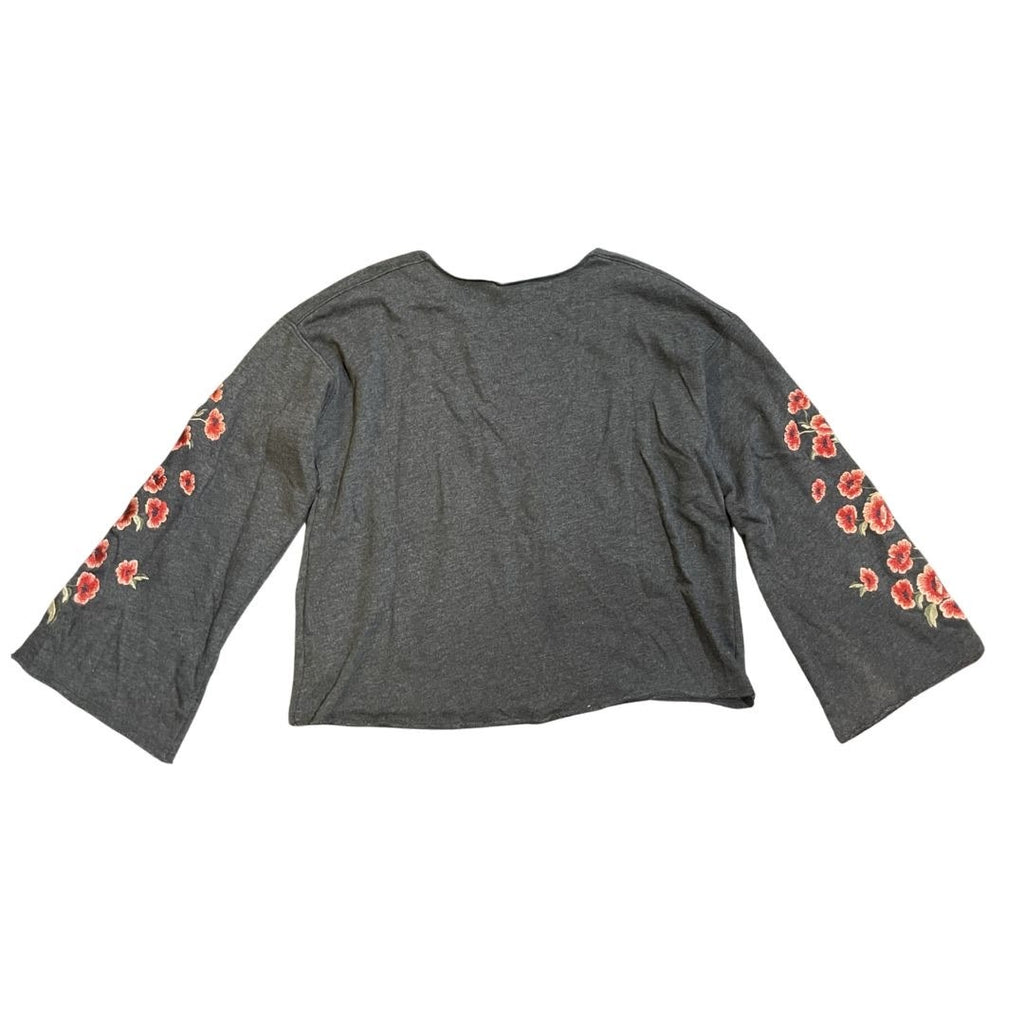 American Eagle Outfitters Red Floral Embroidered Bell Long Sleeve Sweatshirt Top