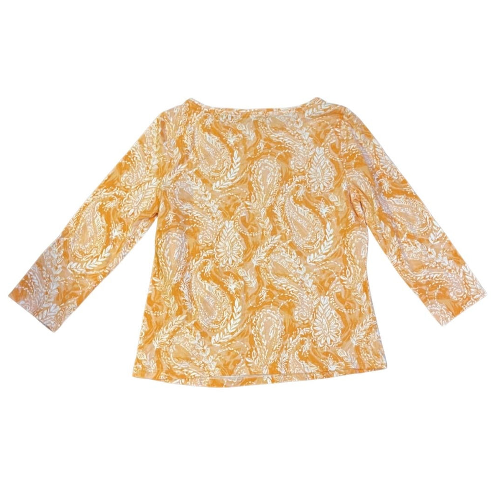 Talbots Orange Bateau Neck Paisley Top Petite Medium Artsy Casual Boho Indie