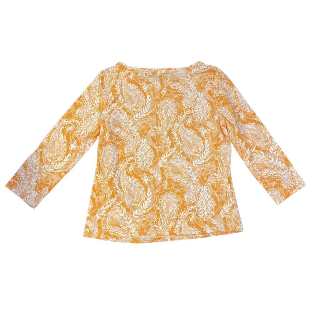 Talbots Orange Bateau Neck Paisley Top Petite Medium Artsy Casual Boho Indie