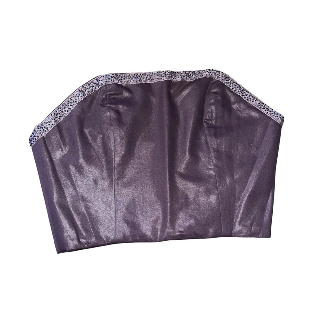 Purple Corset Top Strapless Hook and eye closure sequence trim Size XS Y2K Goth