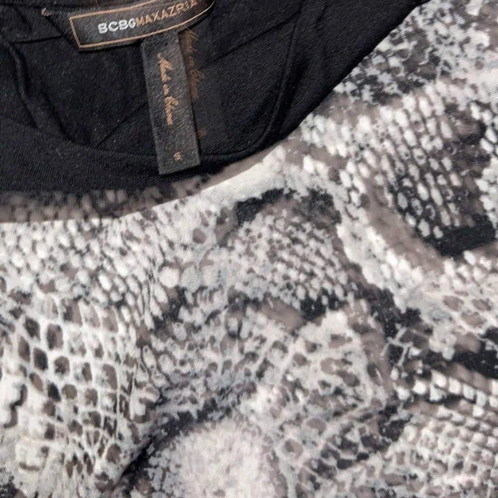 BCBGMAXAZRIA Delia Snake Print Dress Cap Sleeve Side Ruching Size 2