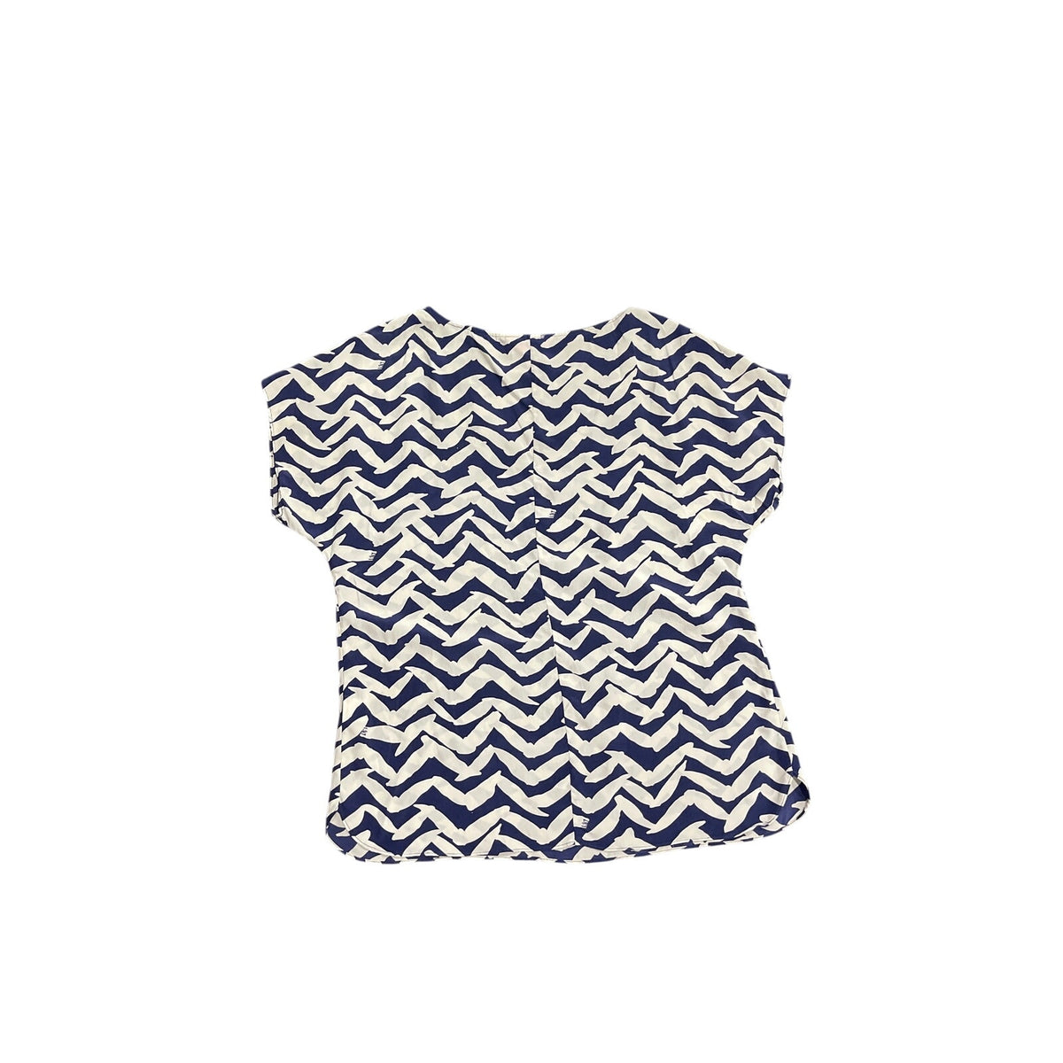Lilly Pulitzer Silk Navy Blue Chevron Bird Print Blouse SZ M Boxy Fit Nautical