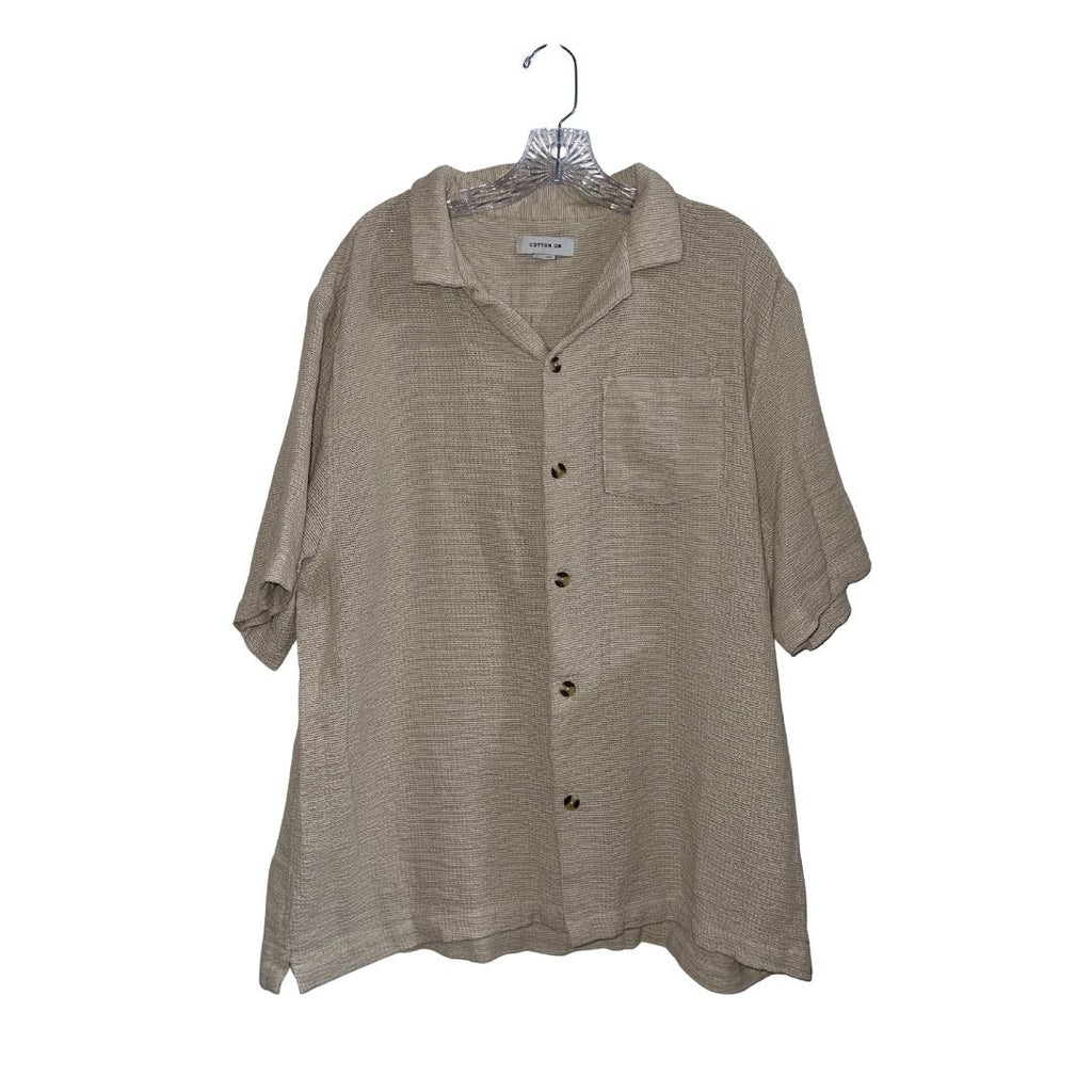 Cotton On Beige Button Short Sleeve Shirt SZ XXL Boxy Fit Relaxed Streetwear