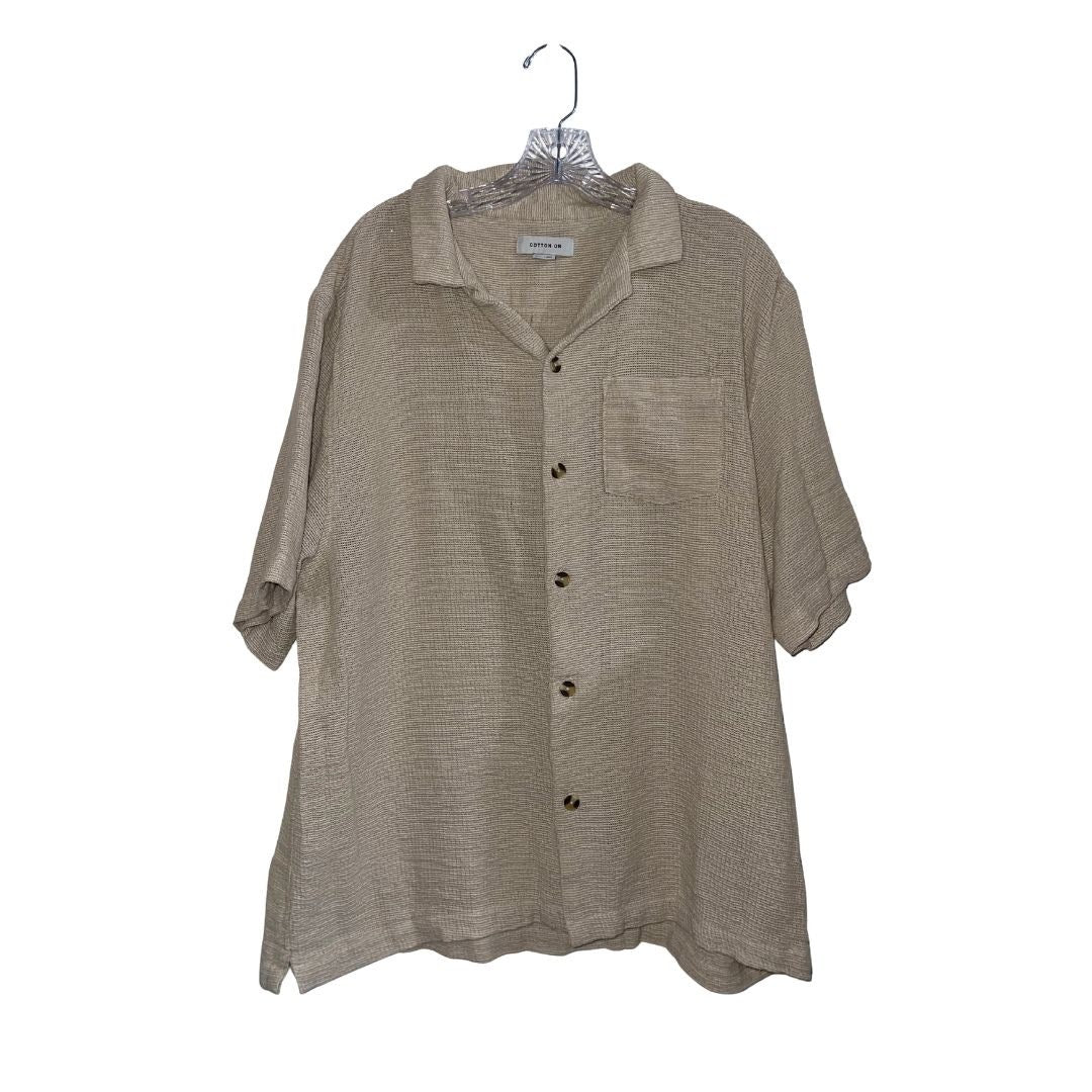 Cotton On Beige Button Short Sleeve Shirt SZ XXL Boxy Fit Relaxed Streetwear