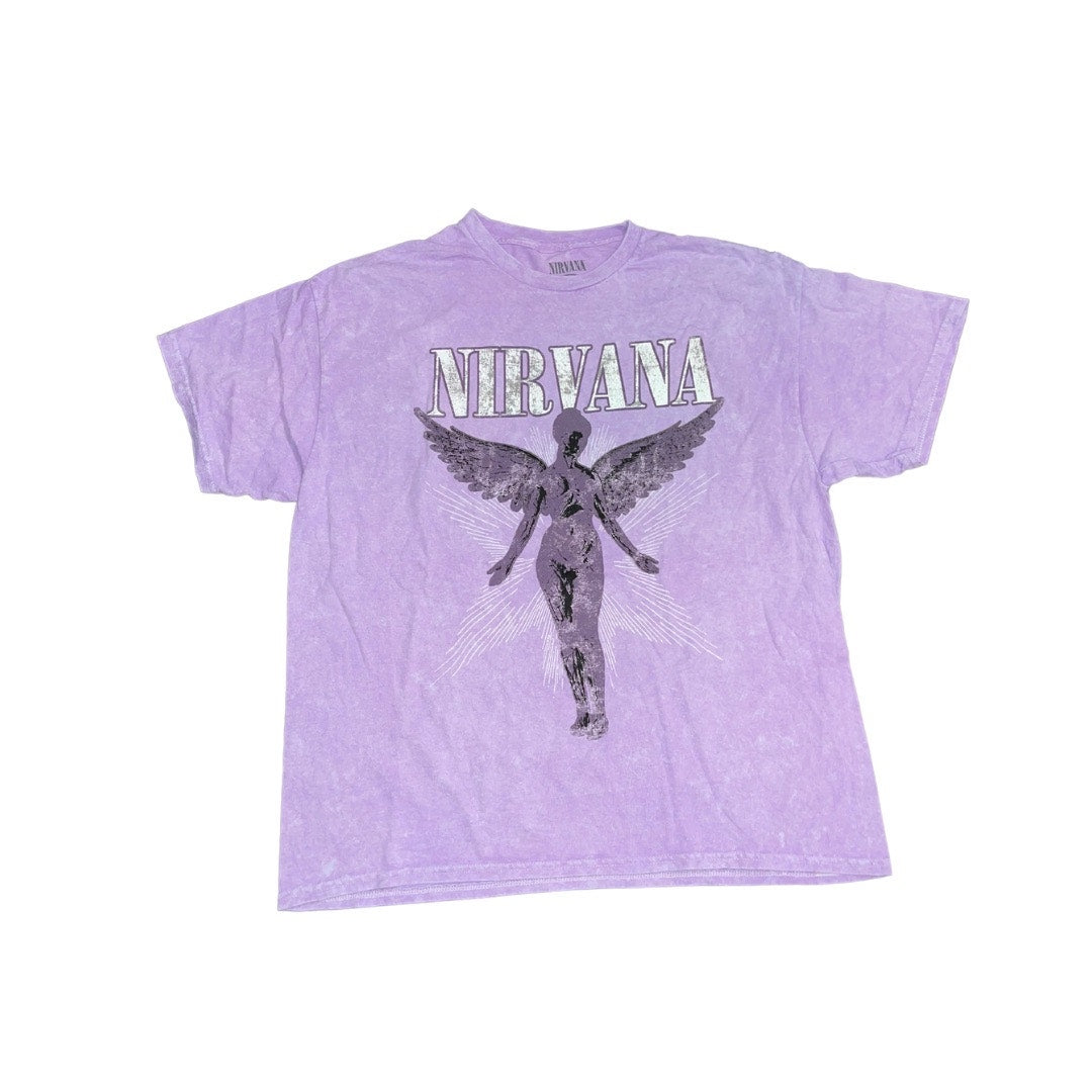 Nirvana T-Shirt Rock Band Merch In Utero Angel Graphic Tee Purple Size XL