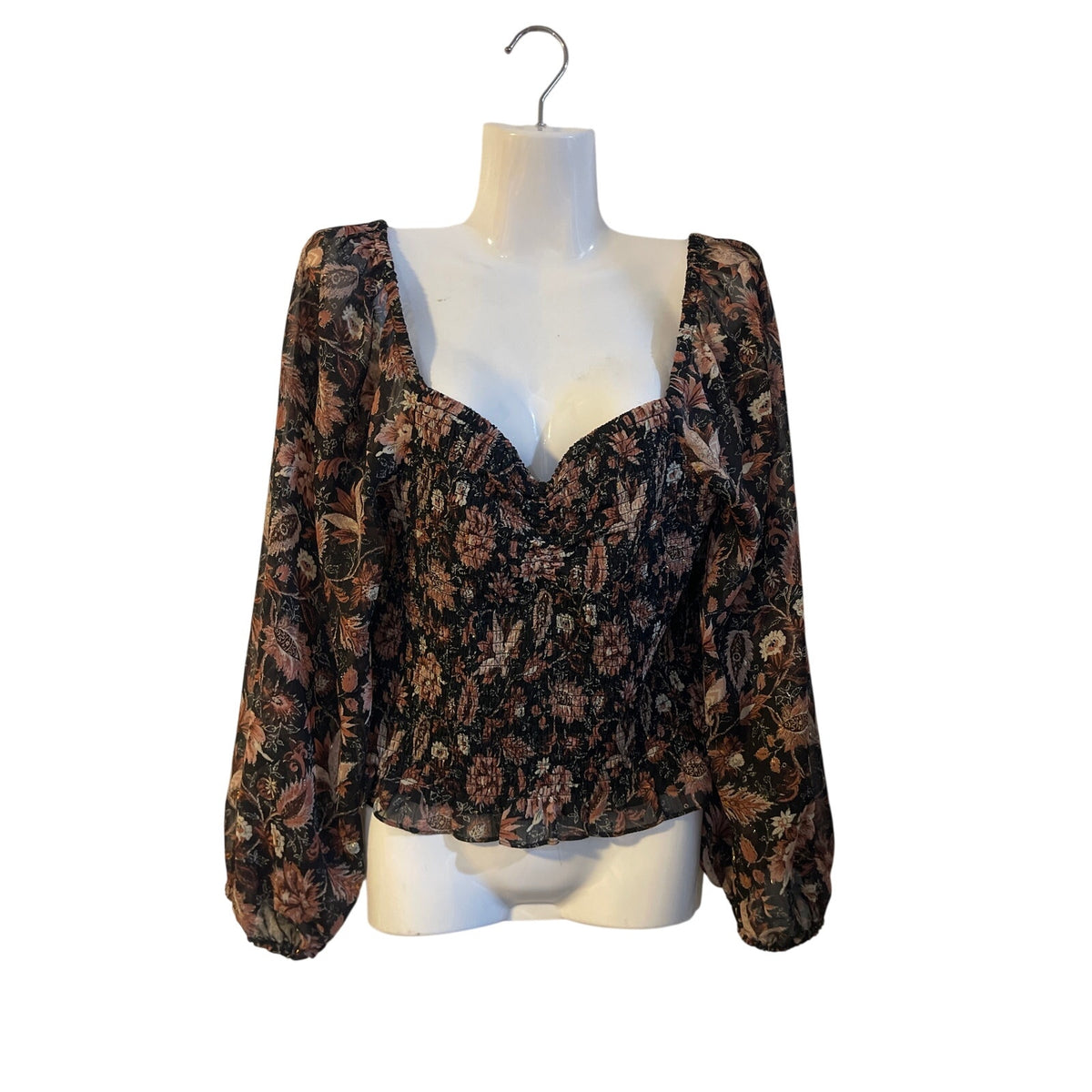 Madewell Lucie Smoked Bodice Floral Top SZ L Coquette Botanical Romantic Whimsy