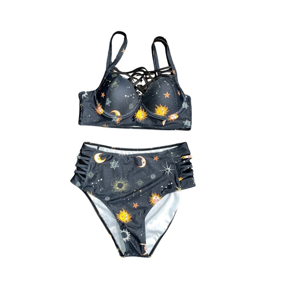 Bikini Two Piece Sun and Moon High Waisted Size Medium Swimsuit Swim Beach