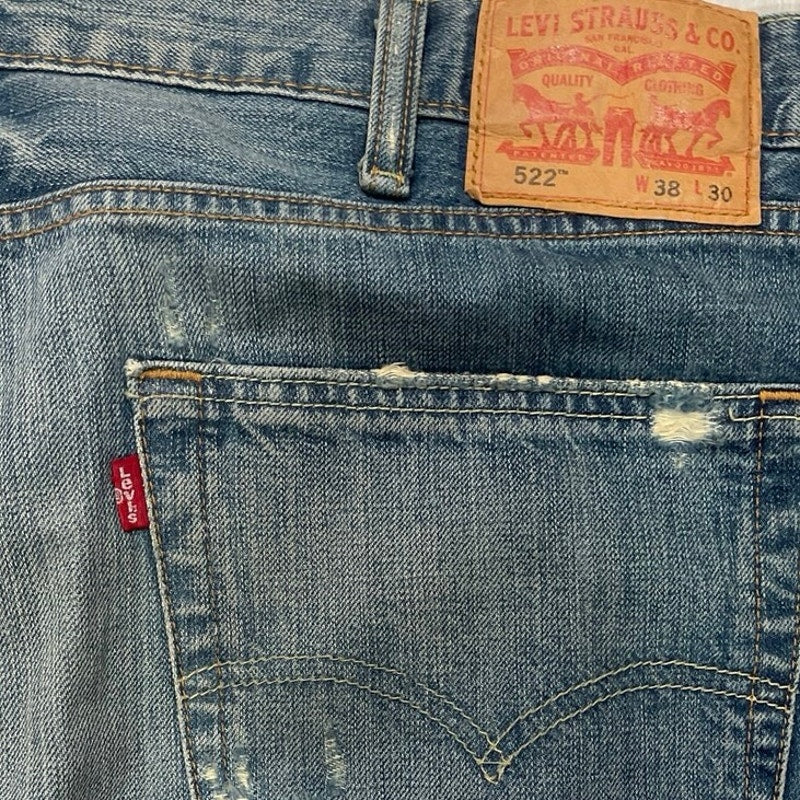 Levi's 522 Medium Wash Distressed Rip Denim Jeans SZ 38x30 Streetwear